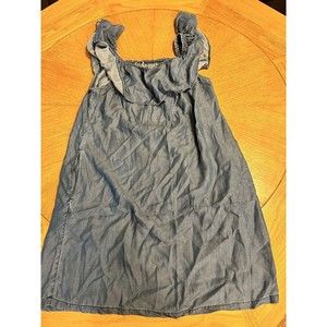 Soft Denim Ruffled Collar Off Shoulder Shift Dress Sleeveless No Tag Size Medium
